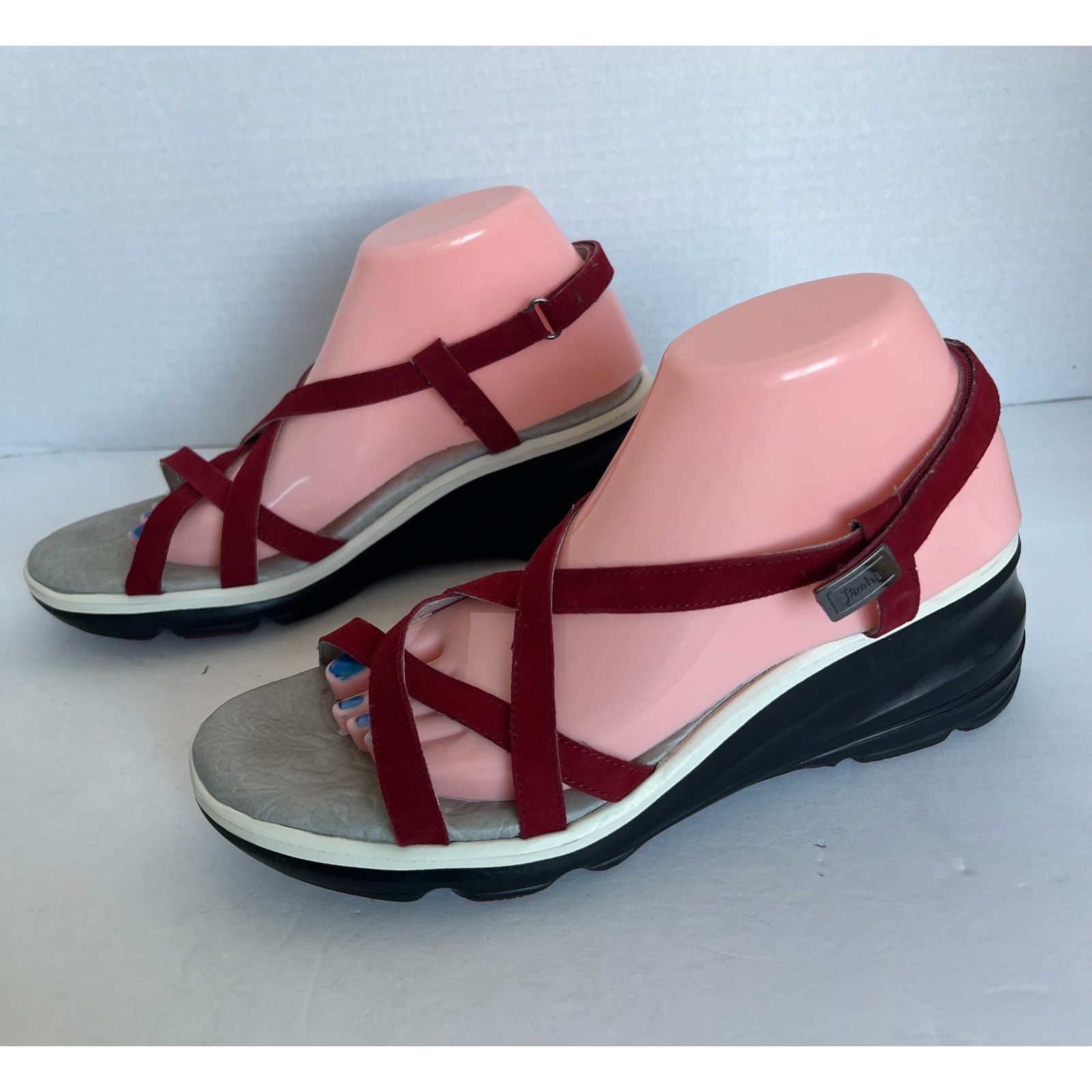 Jambu Leather Memory Foam Ginger Strappy Wedge Slender Crisscross Sandals 9.5m
